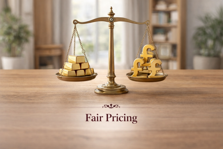 Scales balancing gold and money symbol representing fair and transparent pricing