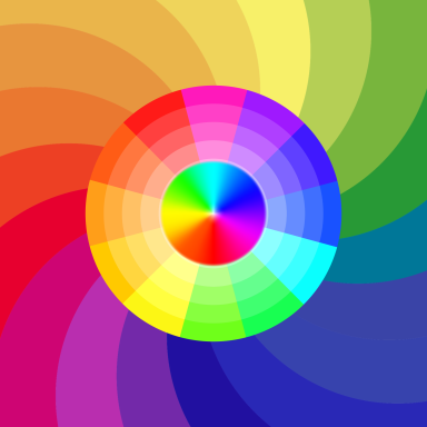 A vibrant colour wheel displaying a spectrum of colours in circular segments.