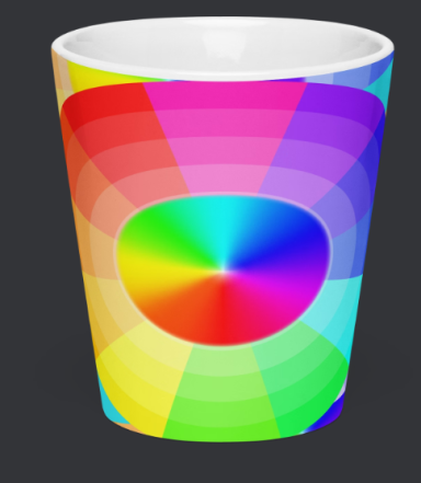 A cup with a vibrant, multicoloured gradient design.